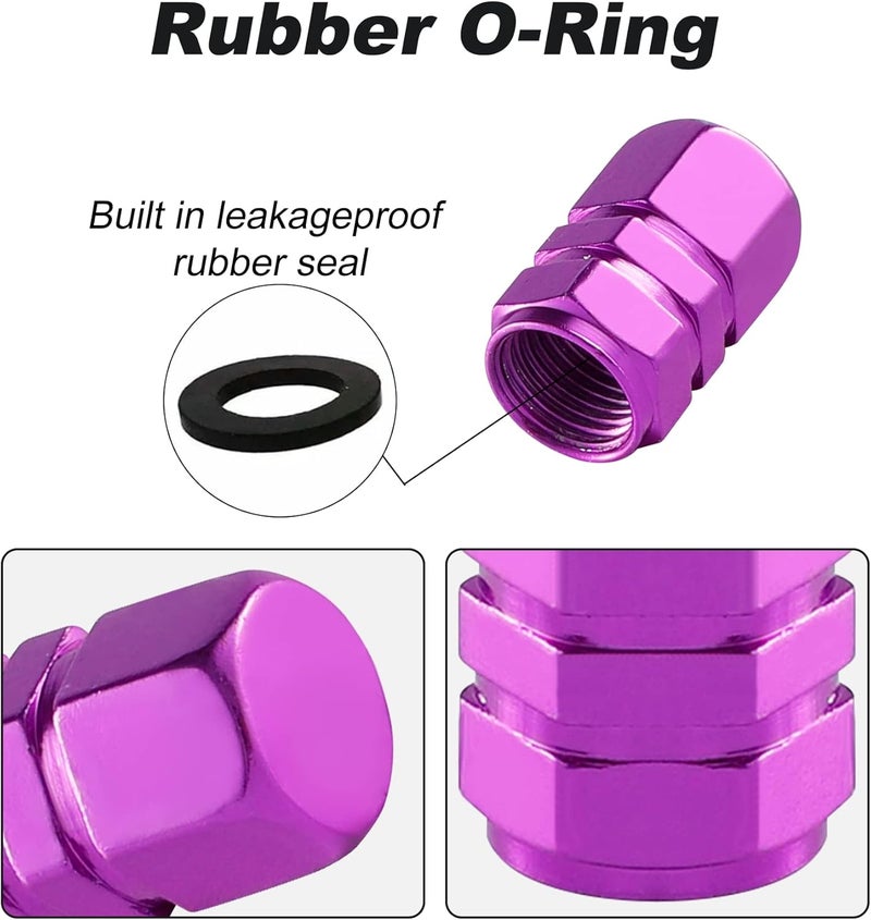 alpmosn Aluminum Tire Stem Valve Caps Wheel Valve Covers Car Dustproof Tire Cap Cover Accessories, Universal for SUV, Car, Bike and Motorcycle，Hexagon Shape (4PCS Purple) - Image 3